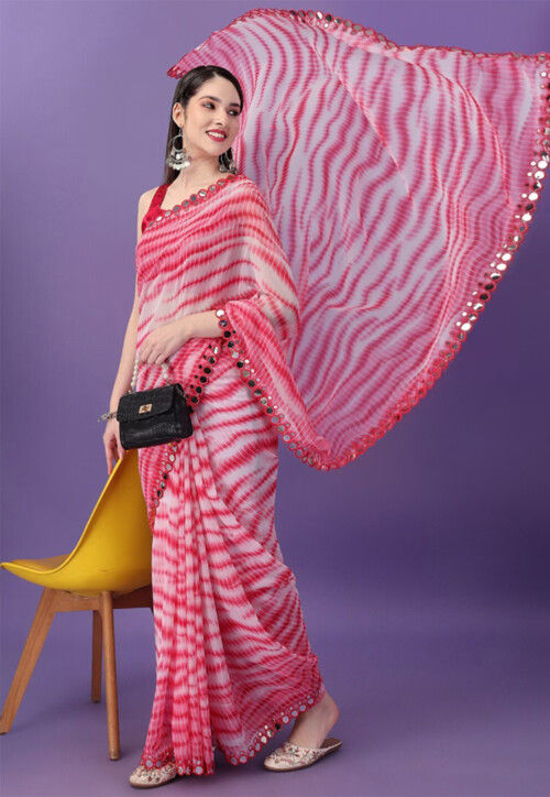 Tie Dye Printed Georgette Saree in Red