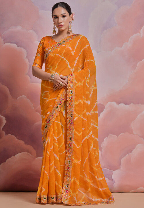 Yellow Tie n Dye Saree 132-YLW – indiinside