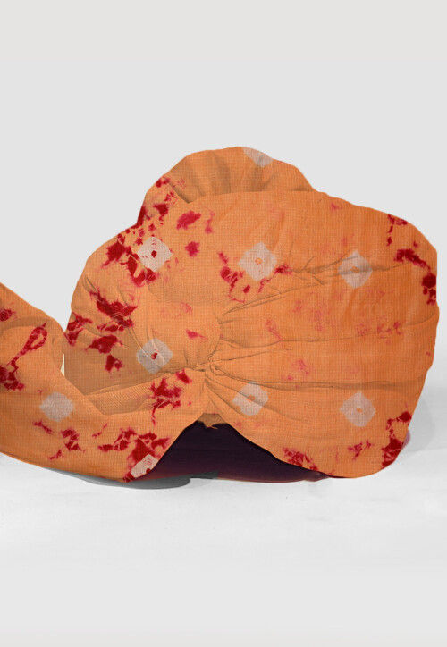 Tie Dye Printed Pure Kota Silk Unisex Turban in Light Orange