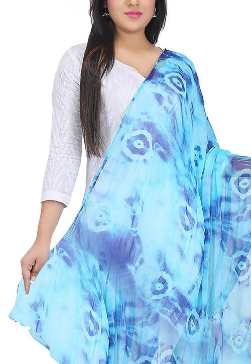 Tie N Dye Chiffon Dupatta in Blue
