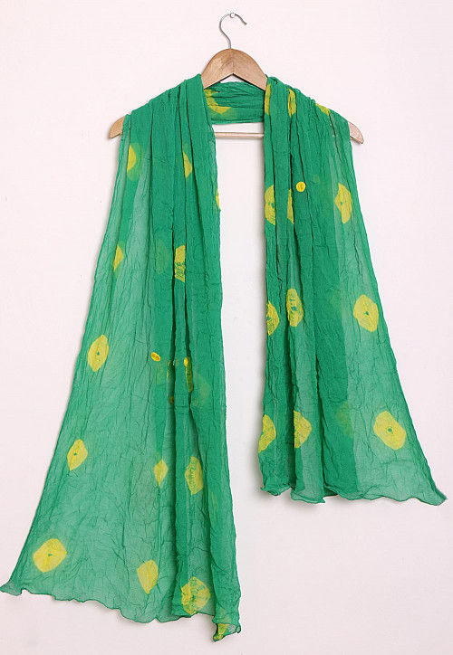 Tie N Dye Chiffon Dupatta in Green