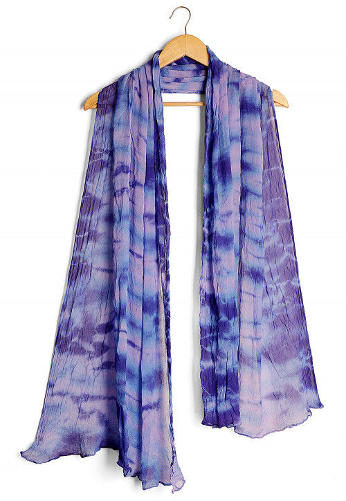 Tie N Dye Chiffon Dupatta in Shaded Purple and Blue