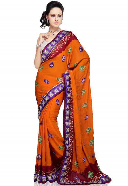 Tie N Dye Crepe Saree in Orange