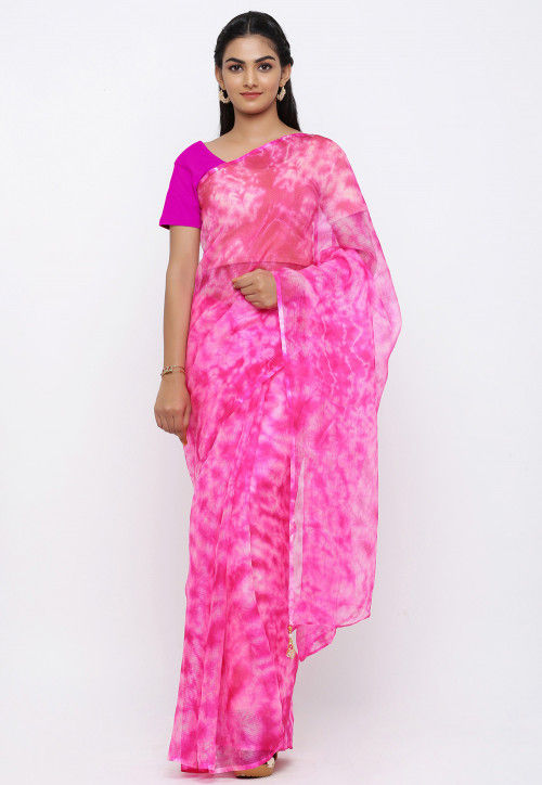 Tie N Dye Pure Kota Silk Saree in Pink