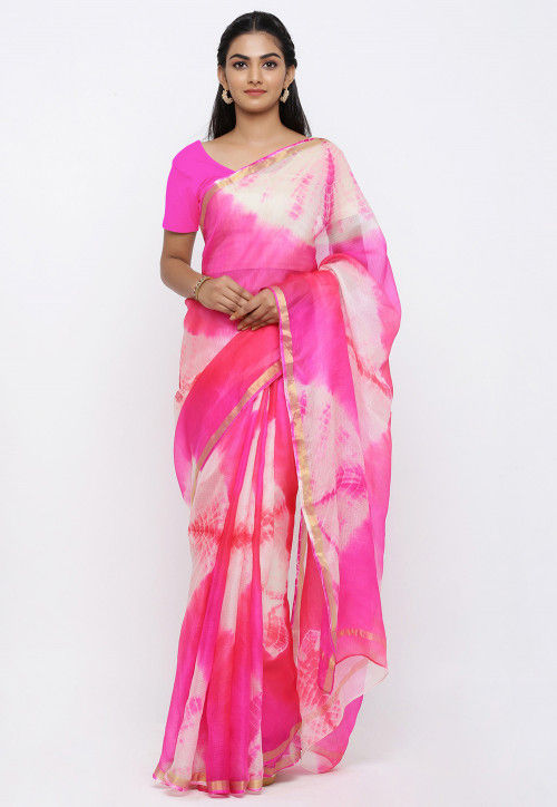 Tie N Dye Pure Kota Silk Saree in Shaded Pink