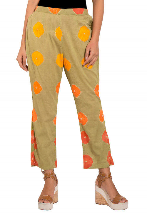 Tie N Dyed Cotton Pant in Olive Green