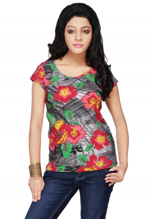 Printed Knitted Cotton Top in Multicolor