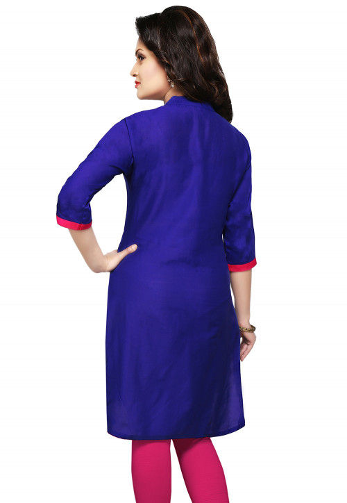 Embroidered Gotapatti Silk Kurti In Royal Blue