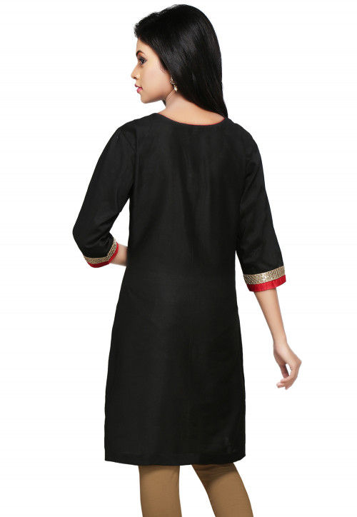 Plain Cotton Silk Kurti In Black