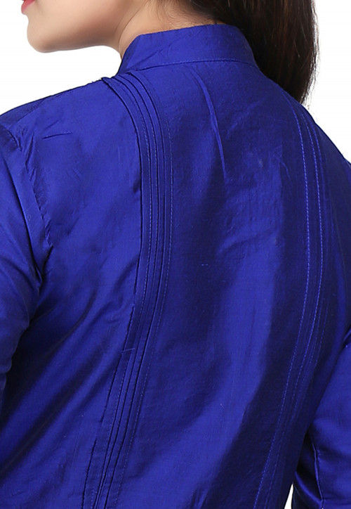 Plain Cotton Silk Long Kurta in Royal Blue