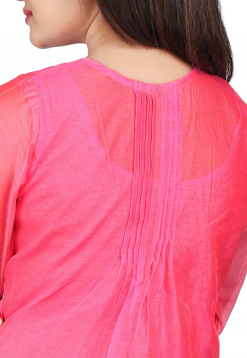 Plain Cotton Chanderi Long Kurta in Pink