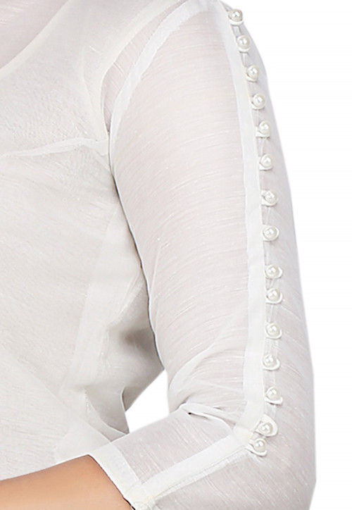 Plain Cotton Chanderi Long Kurta in White