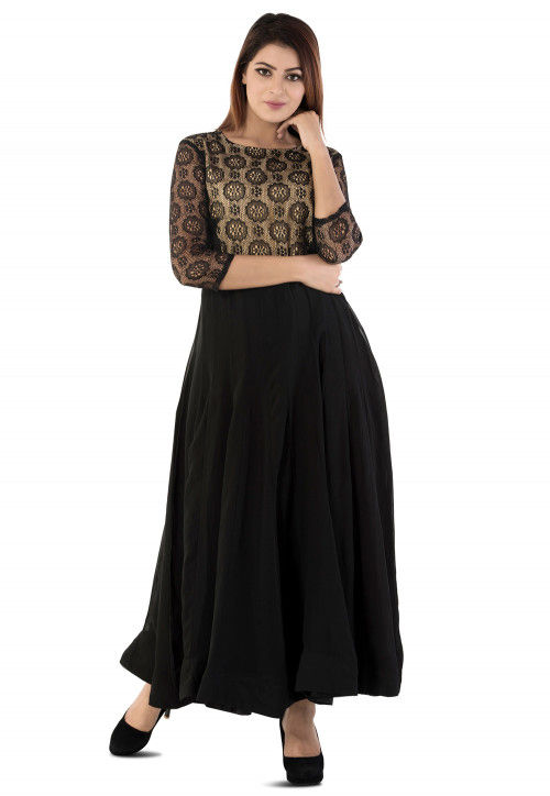 Buy Woven Yoke Georgette Anarkali Gown in Black Online : TJW622 - Utsav ...