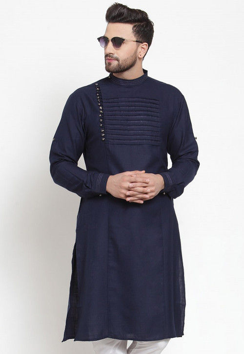 Tucked CottonKurta in Navy Blue