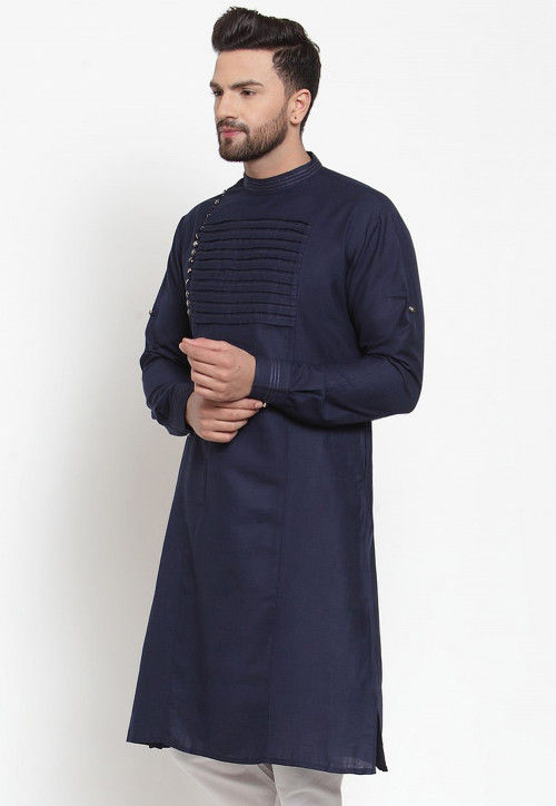 Tucked CottonKurta in Navy Blue