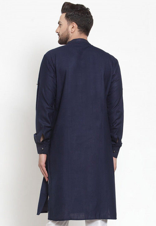 Tucked CottonKurta in Navy Blue