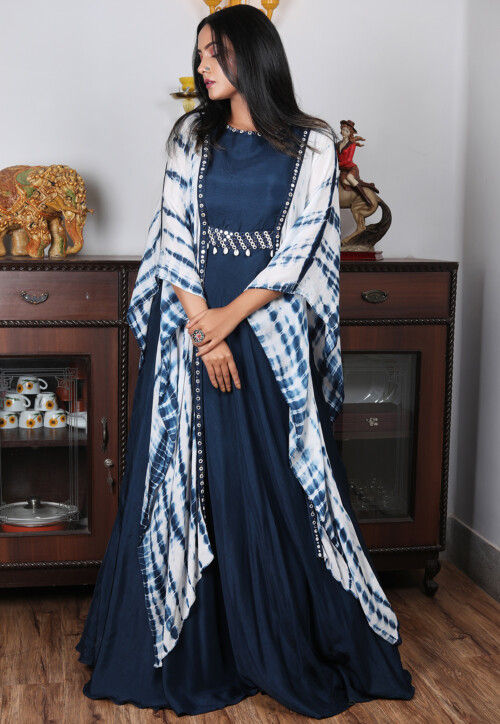 Royal Blue Hand Embroidered Jacket Style Gown Designer Couture 162GW19