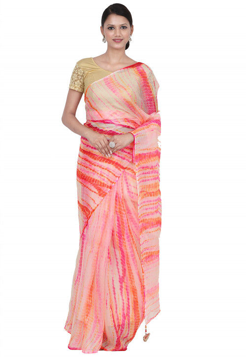 Tie N Dye Pure Kota Silk Saree in Pink and Multicolor