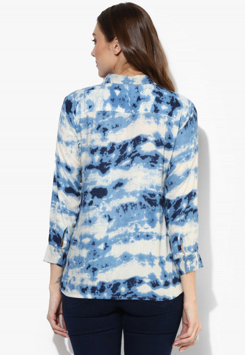 Tye N Dye Viscose Rayon Top in Blue and White