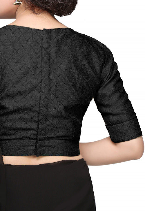 Embroidered Art Dupion Silk Blouse in Black