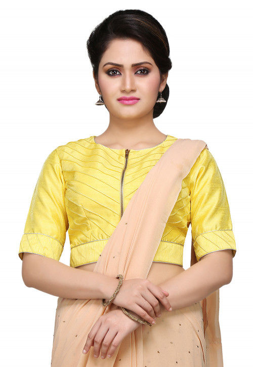 Embroidered Art silk Blouse in Yellow