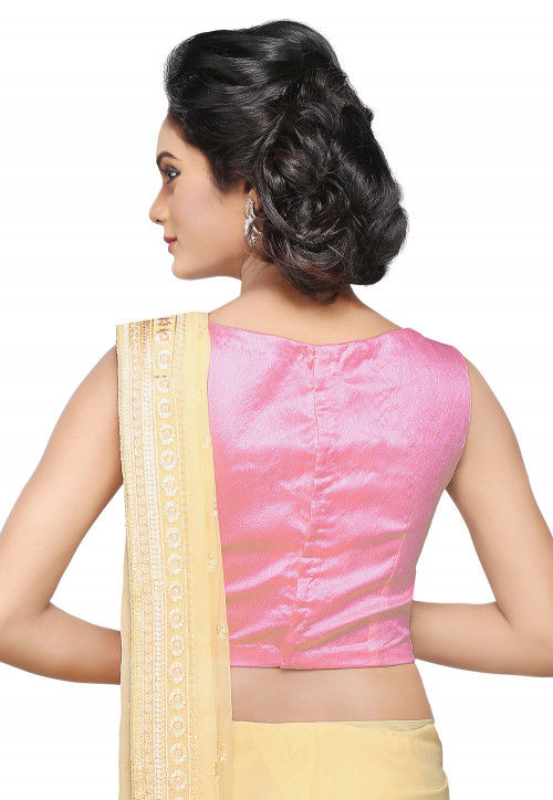 Embroidered Art Silk Blouse in Pink