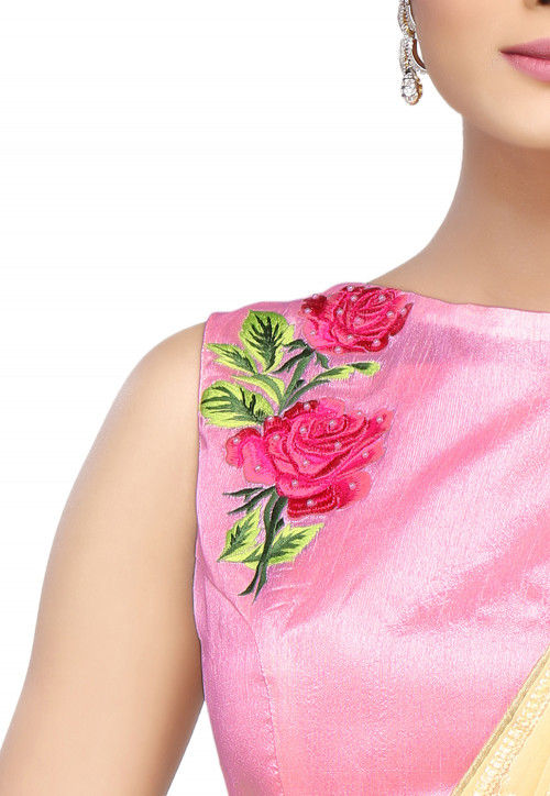 Embroidered Art Silk Blouse in Pink