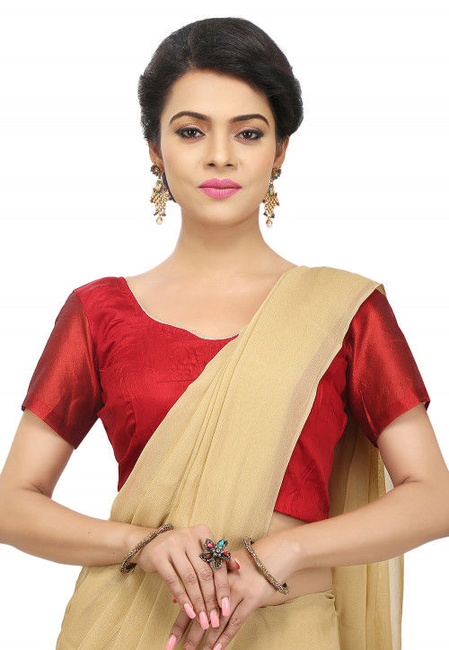 Art Silk Solid Blouse in Red : UBD844