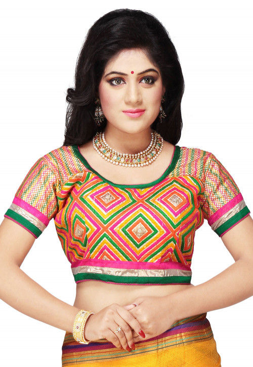 Embroidered Cotton Shimmer Blouse in Multicolor