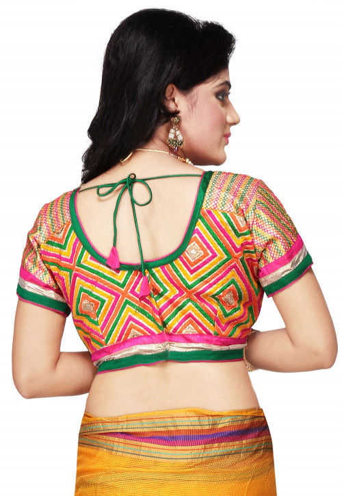 Embroidered Cotton Shimmer Blouse in Multicolor