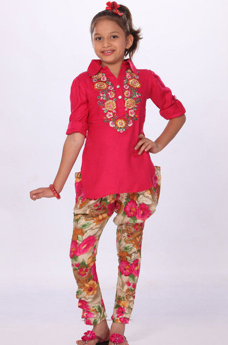 Embroidered Cotton Salwar Set in Red