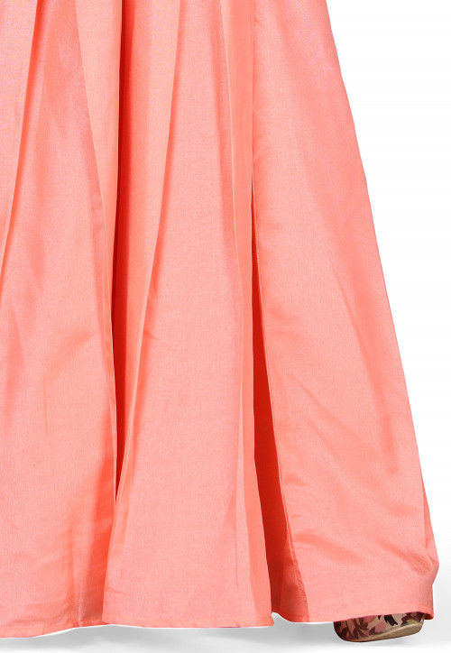 Plain Art Silk Circular Lehenga in Peach