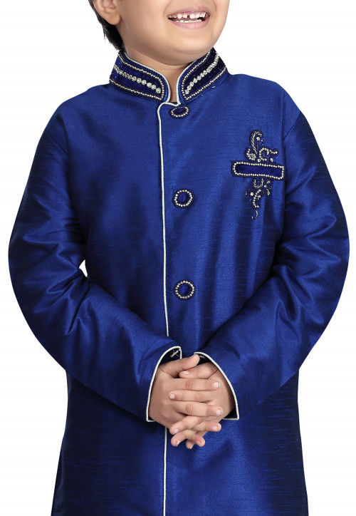 Plain Art Silk  Sherwani in Blue