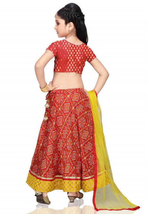 Printed Crepe Lehenga Set in Red