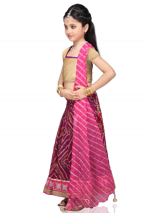 Printed Crepe Lehenga Set in Magenta