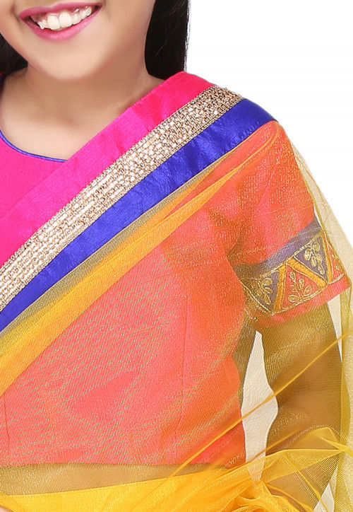 Embroidered Pre Stitched Net Saree in Yellow