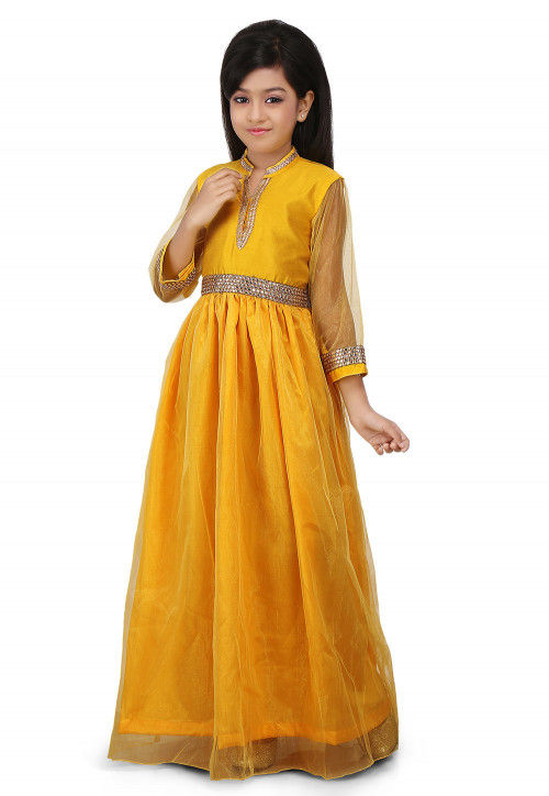 Yellow Net Satin Anarkali Gown