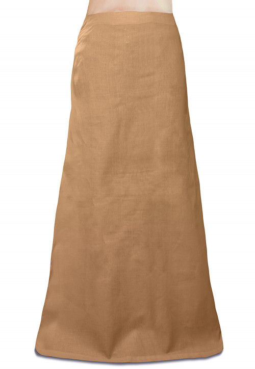 Plain Cotton Readymade Petticoat in Beige