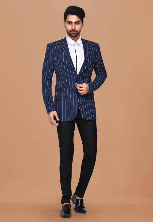 Woven Acrylic Cotton Suit Set in Dark Blue