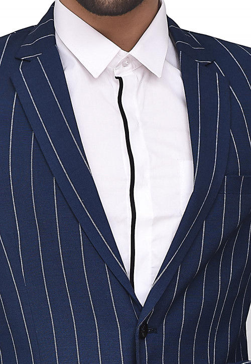 Woven Acrylic Cotton Suit Set in Dark Blue