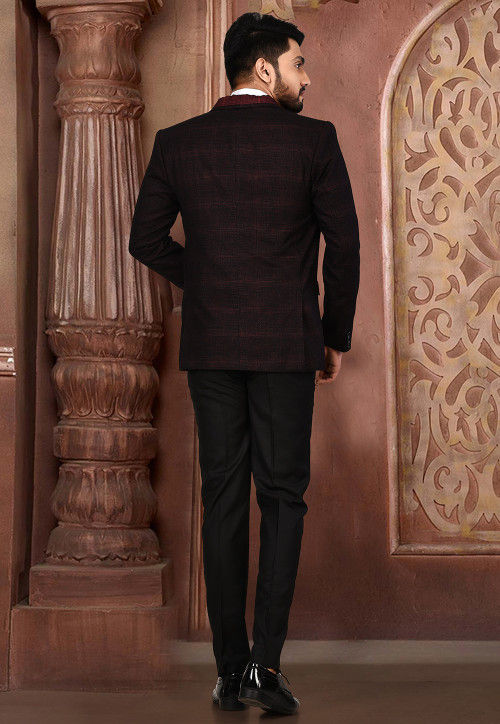 Woven Acrylic Cotton Tuxedo in Maroon and Black