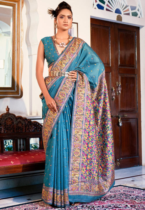 Elegant Hand Block Printed Ajrakh Modal Silk Saree with Tissue Palla | Silk  sarees, Saree blouse designs latest, Embroidered blouse designs