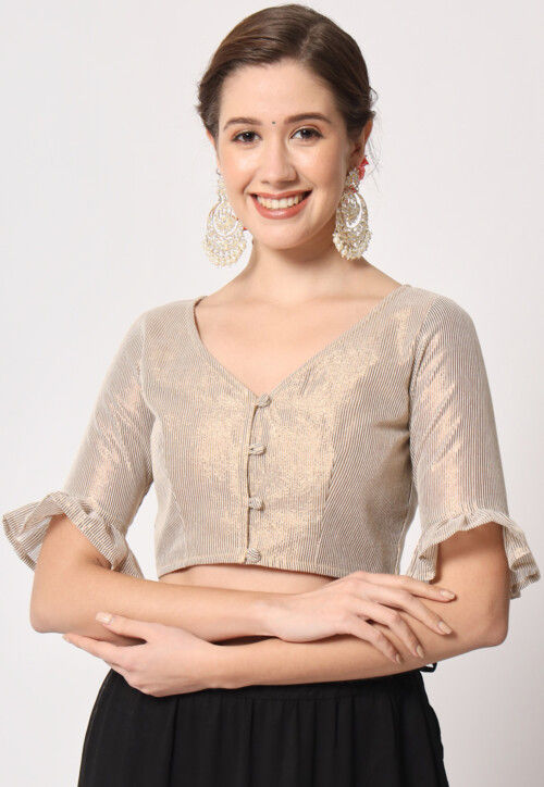 Woven Art Silk Blouse in Antique