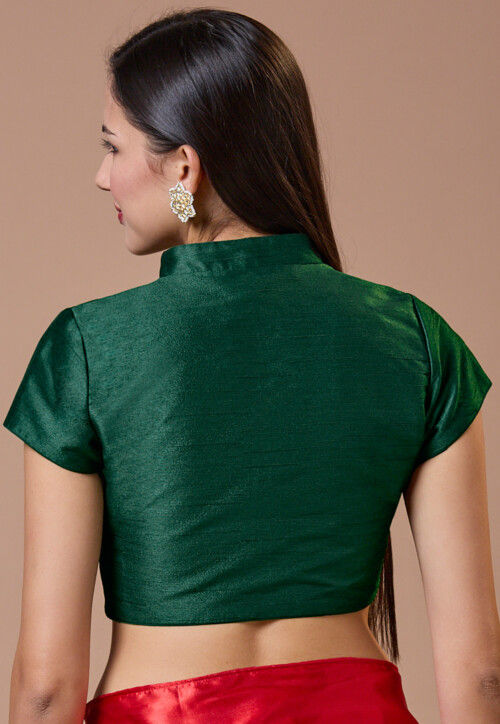 Woven Art Silk Blouse in Green