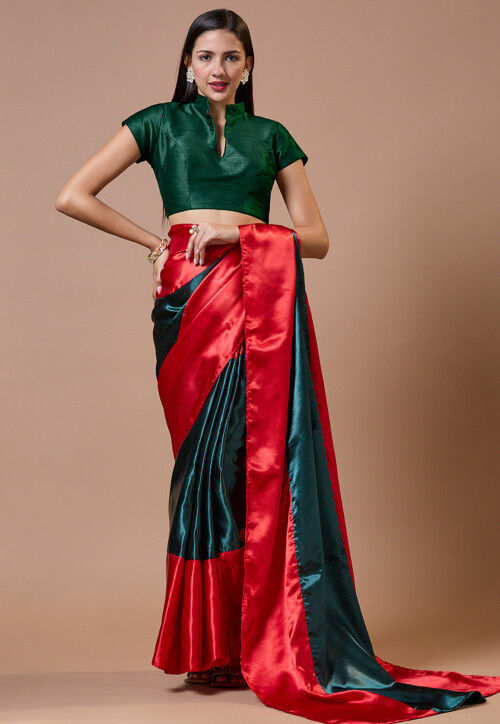 Woven Art Silk Blouse in Green