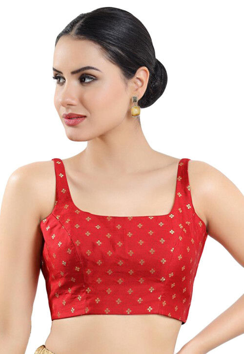 Woven Art Silk Blouse in Red