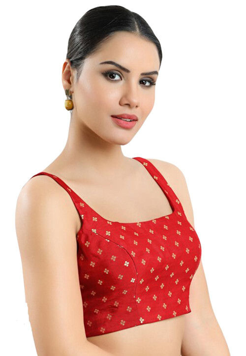 Woven Art Silk Blouse in Red