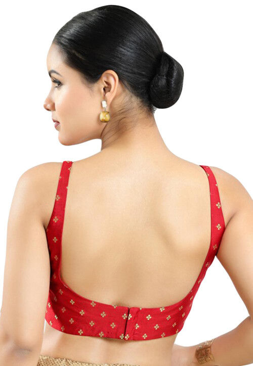 Woven Art Silk Blouse in Red