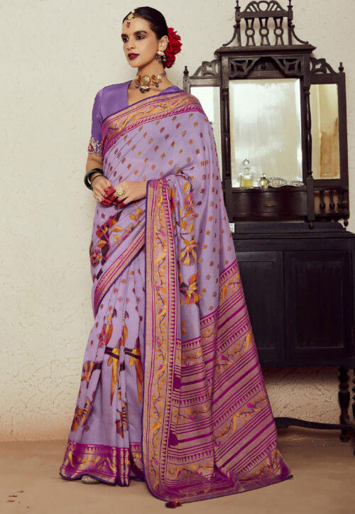 Woven Art Silk Brasso Saree in Purple