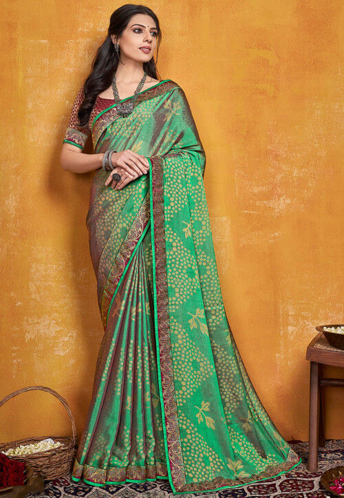 Teal Green Banarasi Satin Silk Saree - Urban Womania